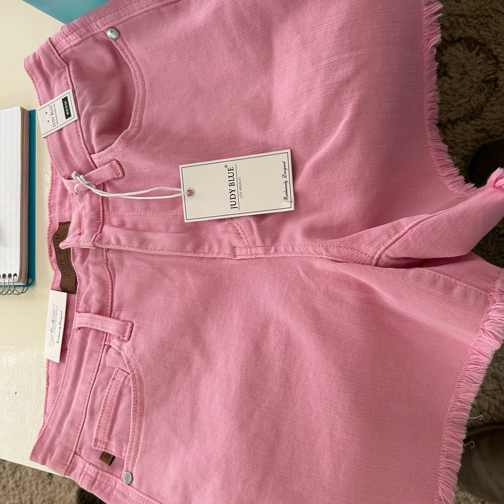 Judy Blue Pink Jean Shorts Distressed Hem